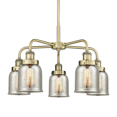 A large image of the Innovations Lighting 916-5CR-15-23 Bell Chandelier Antique Brass / Silver Plated Mercury