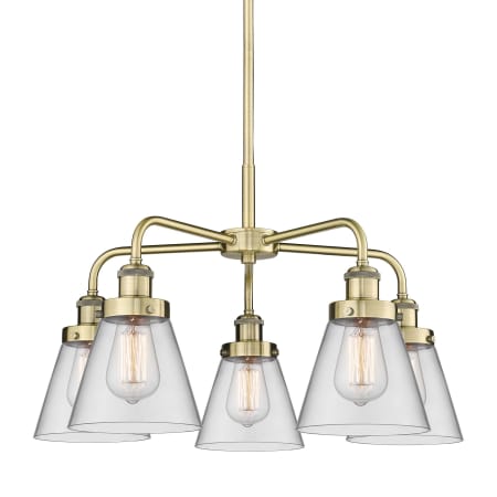 A large image of the Innovations Lighting 916-5CR-15-25 Cone Chandelier Antique Brass / Clear