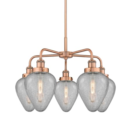 A large image of the Innovations Lighting 916-5CR-15-24 Geneseo Chandelier Antique Copper / Clear Crackled