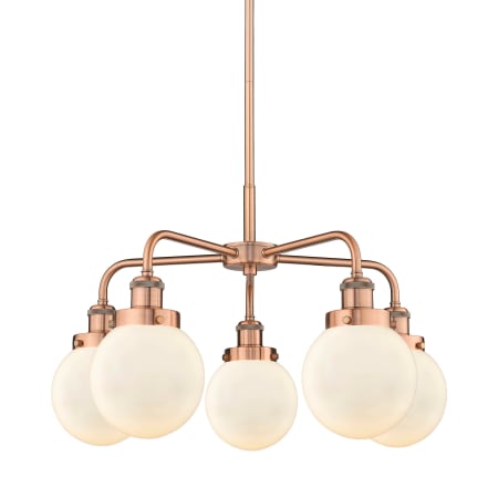 A large image of the Innovations Lighting 916-5CR-16-24 Beacon Chandelier Antique Copper / Matte White