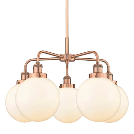 A large image of the Innovations Lighting 916-5CR-18-26 Beacon Chandelier Antique Copper / Matte White