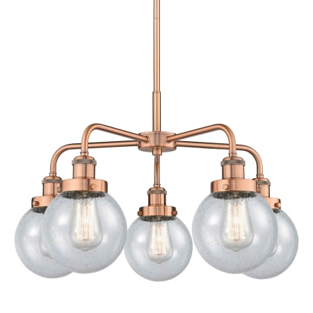 A large image of the Innovations Lighting 916-5CR-16-24 Beacon Chandelier Antique Copper / Seedy