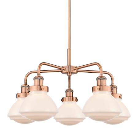 A large image of the Innovations Lighting 916-5CR-14-25 Olean Chandelier Antique Copper / Matte White