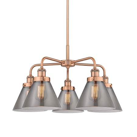 A large image of the Innovations Lighting 916-5CR-15-26 Cone Chandelier Antique Copper / Plated Smoke