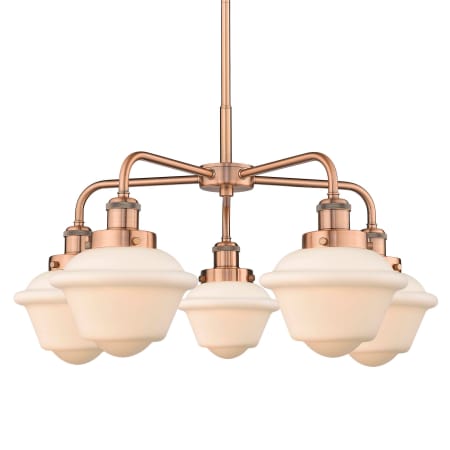 A large image of the Innovations Lighting 916-5CR-14-25 Oxford Chandelier Antique Copper / Matte White