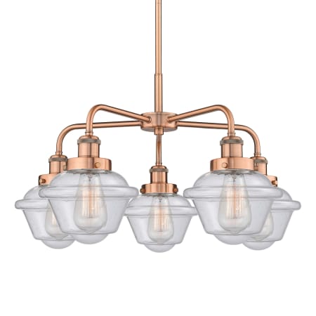 A large image of the Innovations Lighting 916-5CR-14-25 Oxford Chandelier Antique Copper / Seedy