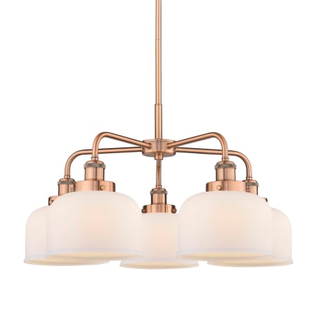 A large image of the Innovations Lighting 916-5CR-15-26 Bell Chandelier Antique Copper / Matte White