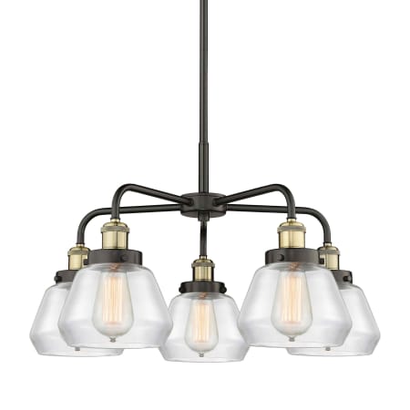 A large image of the Innovations Lighting 916-5CR-14-25 Fulton Chandelier Black Antique Brass / Clear