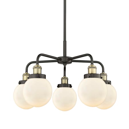 A large image of the Innovations Lighting 916-5CR-16-24 Beacon Chandelier Black Antique Brass / Matte White