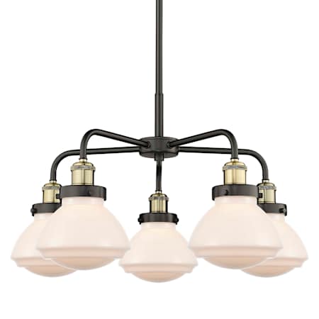A large image of the Innovations Lighting 916-5CR-14-25 Olean Chandelier Black Antique Brass / Matte White