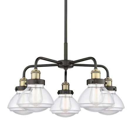 A large image of the Innovations Lighting 916-5CR-14-25 Olean Chandelier Black Antique Brass / Clear