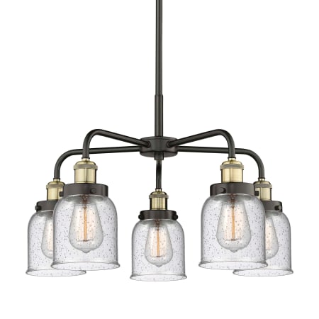 A large image of the Innovations Lighting 916-5CR-15-23 Bell Chandelier Black Antique Brass / Seedy