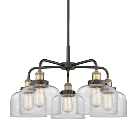 A large image of the Innovations Lighting 916-5CR-15-26 Bell Chandelier Black Antique Brass / Clear