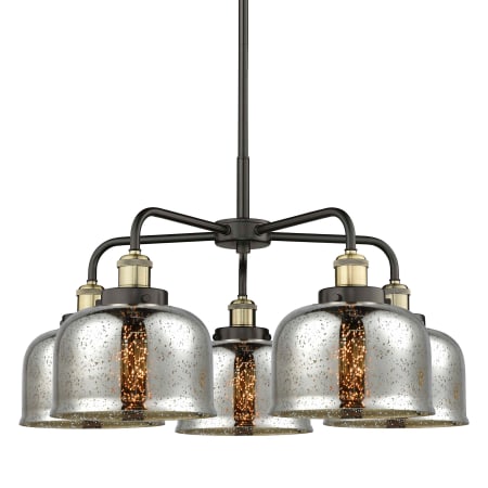 A large image of the Innovations Lighting 916-5CR-15-26 Bell Chandelier Black Antique Brass / Silver Plated Mercury