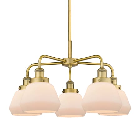 A large image of the Innovations Lighting 916-5CR-14-25 Fulton Chandelier Brushed Brass / Matte White