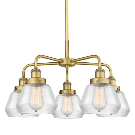 A large image of the Innovations Lighting 916-5CR-14-25 Fulton Chandelier Brushed Brass / Clear