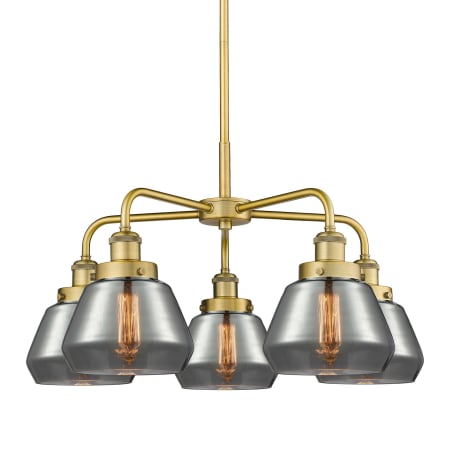 A large image of the Innovations Lighting 916-5CR-14-25 Fulton Chandelier Brushed Brass / Plated Smoke