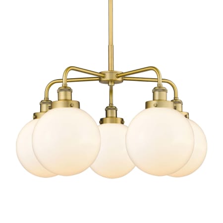 A large image of the Innovations Lighting 916-5CR-18-26 Beacon Chandelier Brushed Brass / Matte White
