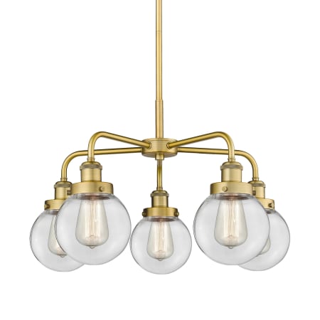 A large image of the Innovations Lighting 916-5CR-16-24 Beacon Chandelier Brushed Brass / Clear