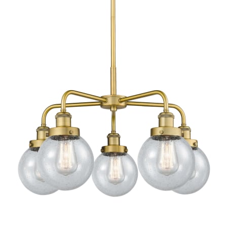 A large image of the Innovations Lighting 916-5CR-16-24 Beacon Chandelier Brushed Brass / Seedy