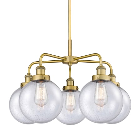 A large image of the Innovations Lighting 916-5CR-18-26 Beacon Chandelier Brushed Brass / Seedy