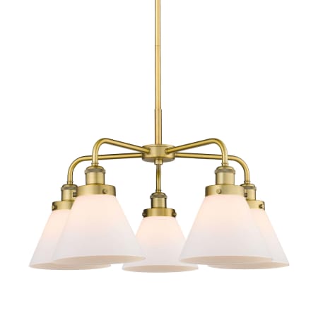 A large image of the Innovations Lighting 916-5CR-15-26 Cone Chandelier Brushed Brass / Matte White