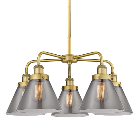 A large image of the Innovations Lighting 916-5CR-15-26 Cone Chandelier Brushed Brass / Plated Smoke