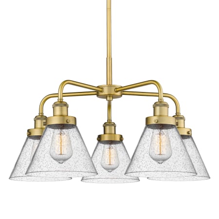 A large image of the Innovations Lighting 916-5CR-15-26 Cone Chandelier Brushed Brass / Seedy