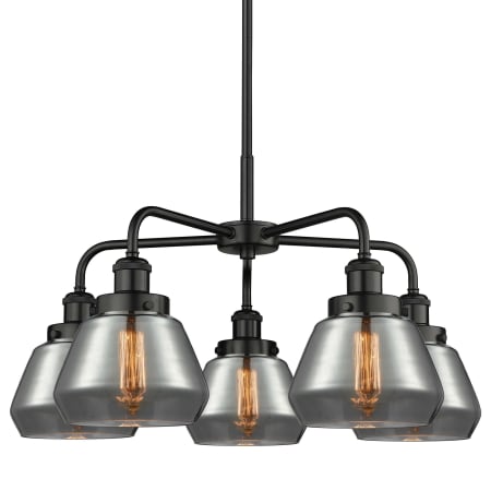 A large image of the Innovations Lighting 916-5CR-14-25 Fulton Chandelier Matte Black / Plated Smoke