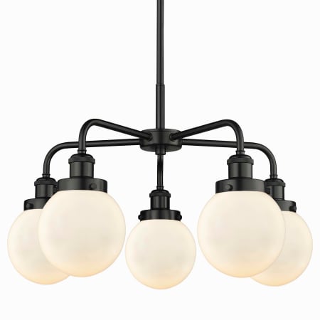 A large image of the Innovations Lighting 916-5CR-16-24 Beacon Chandelier Matte Black / Matte White