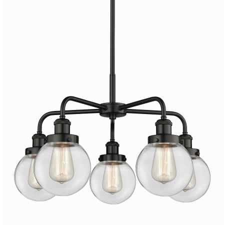 A large image of the Innovations Lighting 916-5CR-16-24 Beacon Chandelier Matte Black / Clear