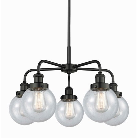 A large image of the Innovations Lighting 916-5CR-16-24 Beacon Chandelier Matte Black / Seedy
