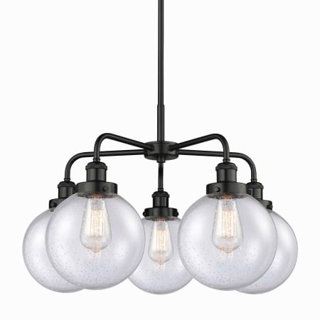 A large image of the Innovations Lighting 916-5CR-18-26 Beacon Chandelier Matte Black / Seedy