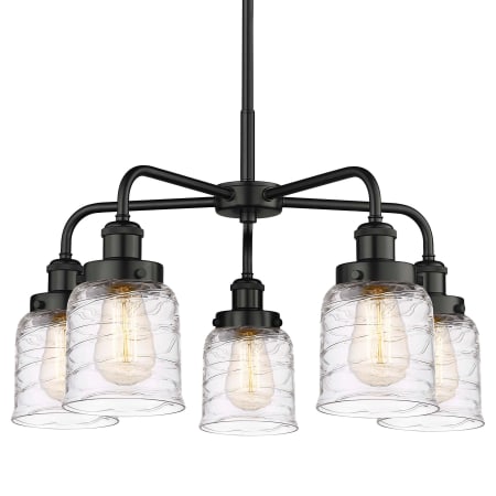 A large image of the Innovations Lighting 916-5CR-15-23 Bell Chandelier Matte Black / Clear Deco Swirl