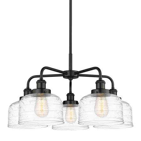 A large image of the Innovations Lighting 916-5CR-15-26 Bell Chandelier Matte Black / Clear Deco Swirl
