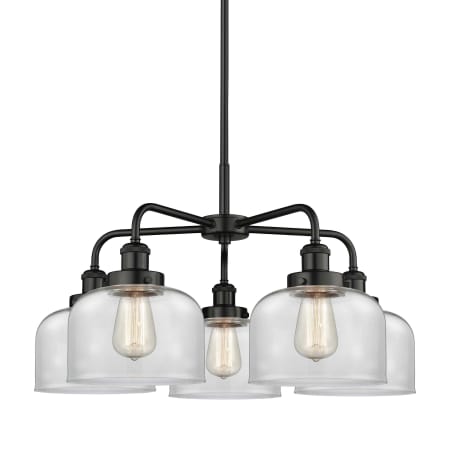 A large image of the Innovations Lighting 916-5CR-15-26 Bell Chandelier Matte Black / Clear