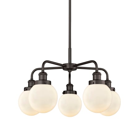A large image of the Innovations Lighting 916-5CR-16-24 Beacon Chandelier Oil Rubbed Bronze / Matte White