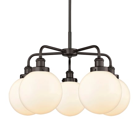 A large image of the Innovations Lighting 916-5CR-18-26 Beacon Chandelier Oil Rubbed Bronze / Matte White