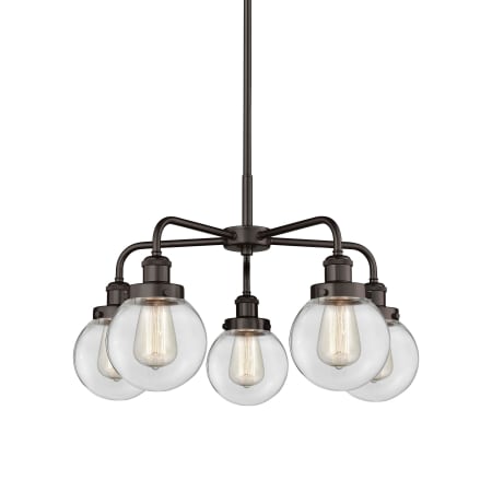 A large image of the Innovations Lighting 916-5CR-16-24 Beacon Chandelier Oil Rubbed Bronze / Clear