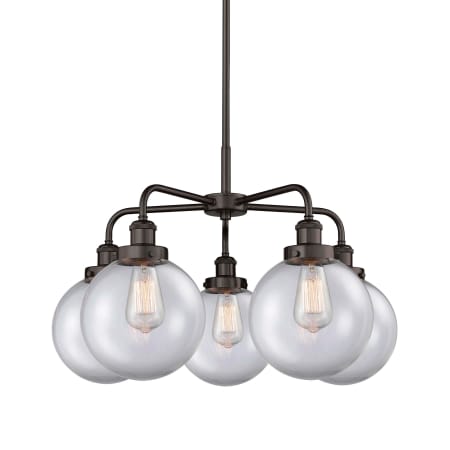 A large image of the Innovations Lighting 916-5CR-18-26 Beacon Chandelier Oil Rubbed Bronze / Clear