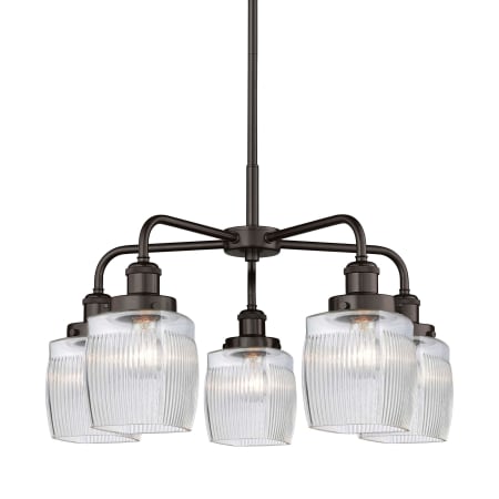A large image of the Innovations Lighting 916-5CR-15-24 Colton Chandelier Oil Rubbed Bronze / Clear Halophane
