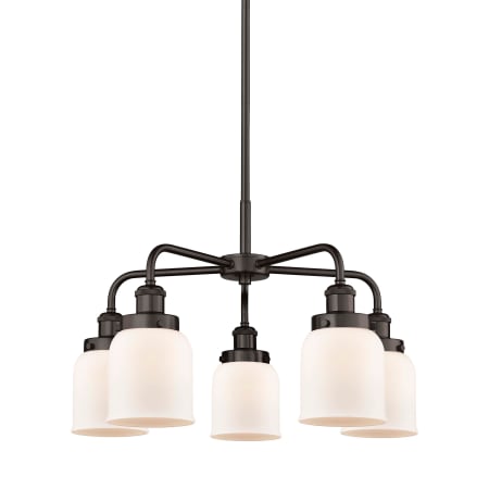 A large image of the Innovations Lighting 916-5CR-15-23 Bell Chandelier Oil Rubbed Bronze / Matte White