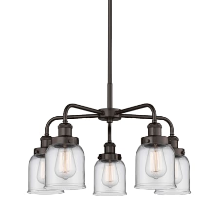 A large image of the Innovations Lighting 916-5CR-15-23 Bell Chandelier Oil Rubbed Bronze / Clear