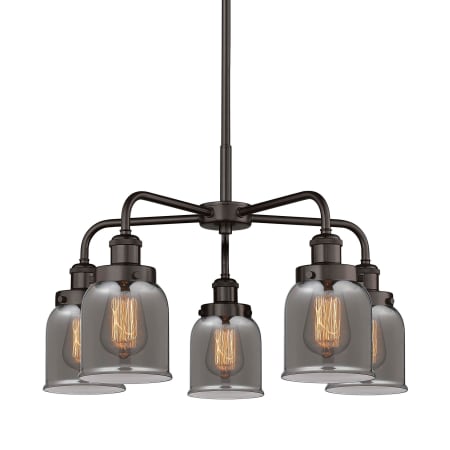 A large image of the Innovations Lighting 916-5CR-15-23 Bell Chandelier Oil Rubbed Bronze / Plated Smoke