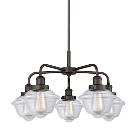 A large image of the Innovations Lighting 916-5CR-14-25 Oxford Chandelier Oil Rubbed Bronze / Clear