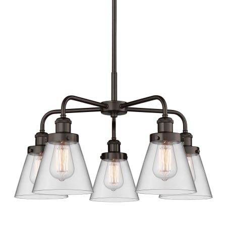 A large image of the Innovations Lighting 916-5CR-15-25 Cone Chandelier Oil Rubbed Bronze / Clear