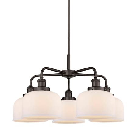 A large image of the Innovations Lighting 916-5CR-15-26 Bell Chandelier Oil Rubbed Bronze / Matte White