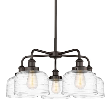 A large image of the Innovations Lighting 916-5CR-15-26 Bell Chandelier Oil Rubbed Bronze / Clear Deco Swirl