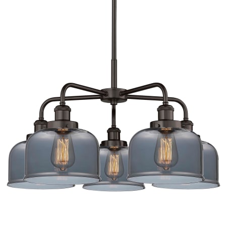A large image of the Innovations Lighting 916-5CR-15-26 Bell Chandelier Oil Rubbed Bronze / Plated Smoke