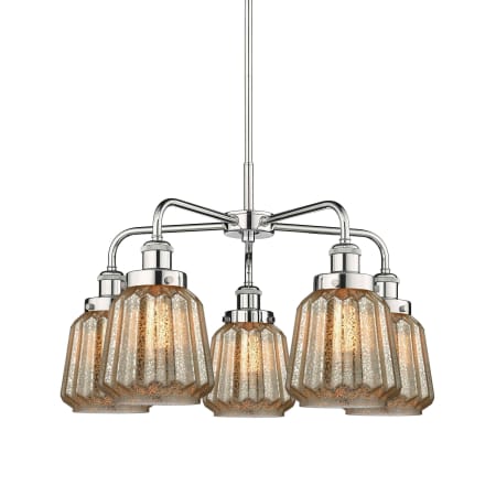 A large image of the Innovations Lighting 916-5CR-14-25 Chatham Chandelier Polished Chrome / Mercury